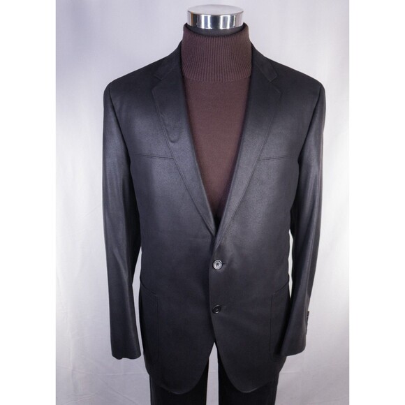 Coppley Faux Leather Black GRANDY Sport Coat Jacket Blazer Sz 46R Two Button EUC - Picture 2 of 13